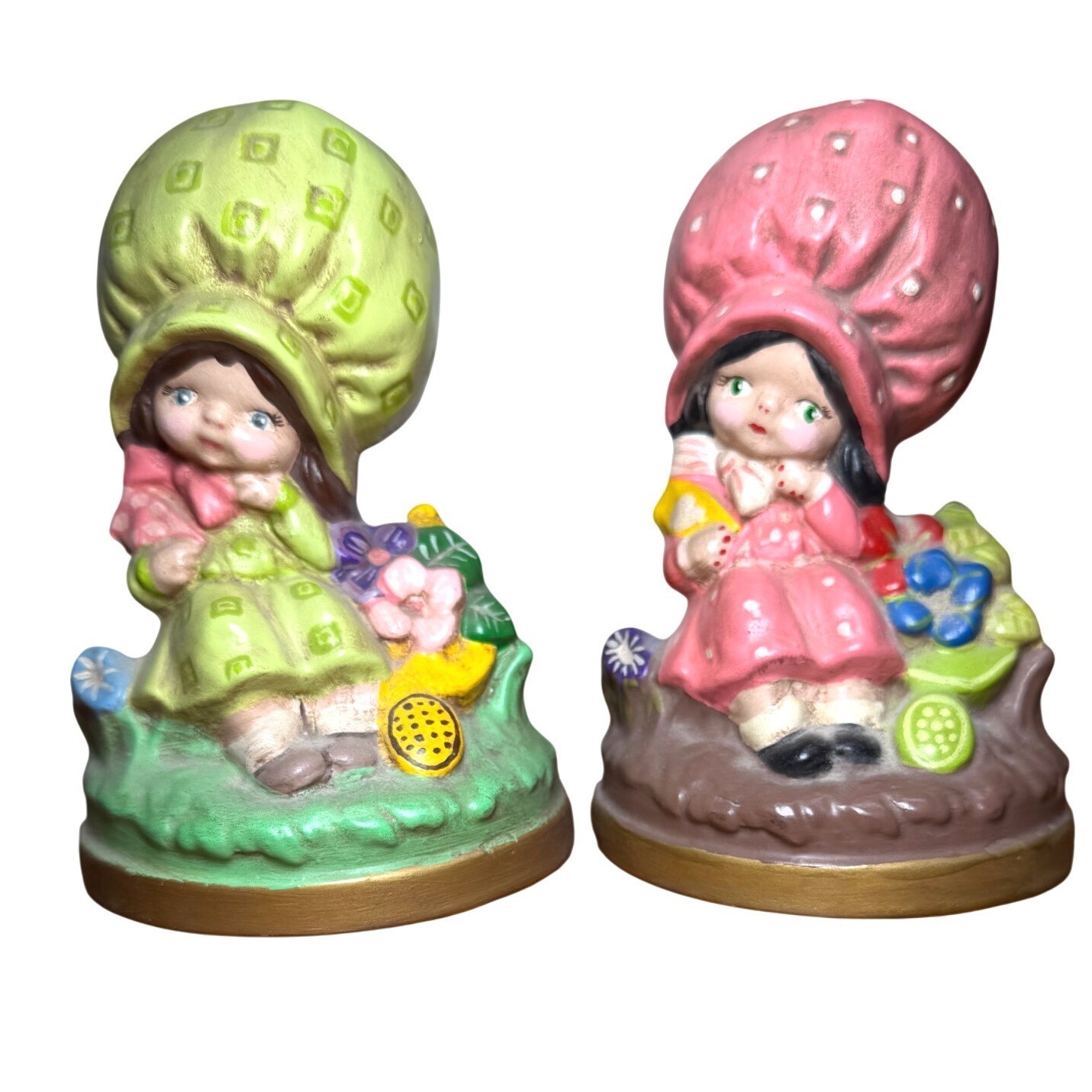 Vintage Ceramic Girl Figurines Holly Hobby Style Retro Kitsch Set of 2 Vintage Ceramic Girl Figurines Holly Hobby Style Retro Kitsch Set of 2