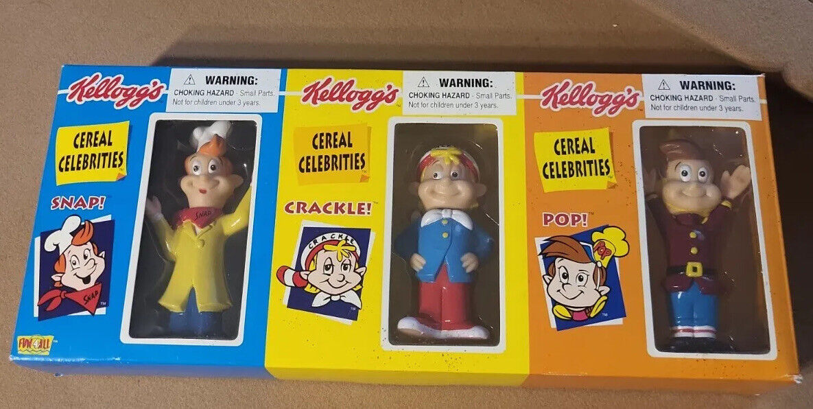 1998 Kellogg\'s Cereal Celebrities Rice Krispies Snap Crackle Pop Figurines NIB