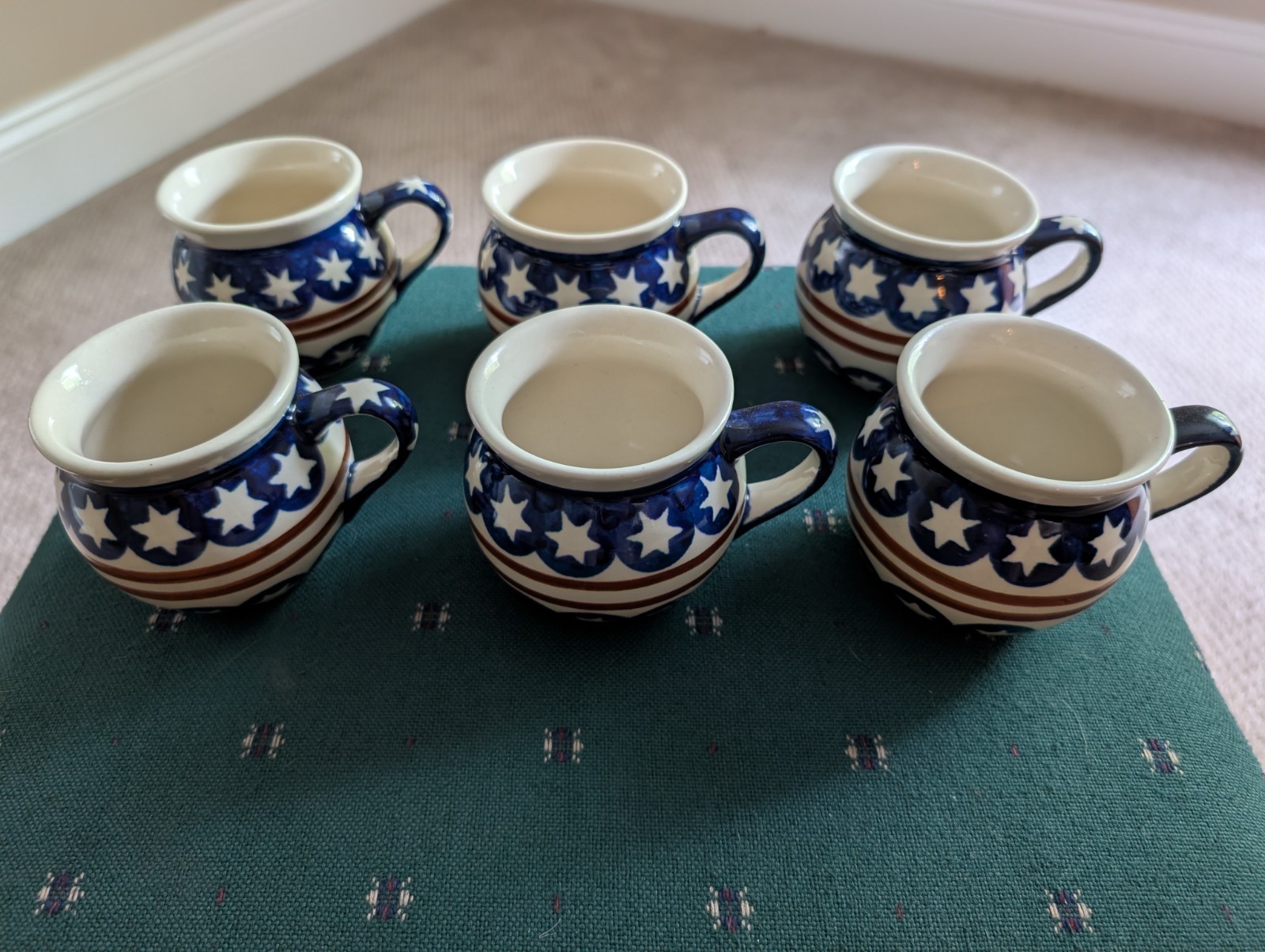 Six Vintage Authentic Polish Pottery Cappacino Bubble Mugs DISCOUNTED Six Vintage Authentic Polish Pottery Cappacino Bubble Mugs DISCOUNTED