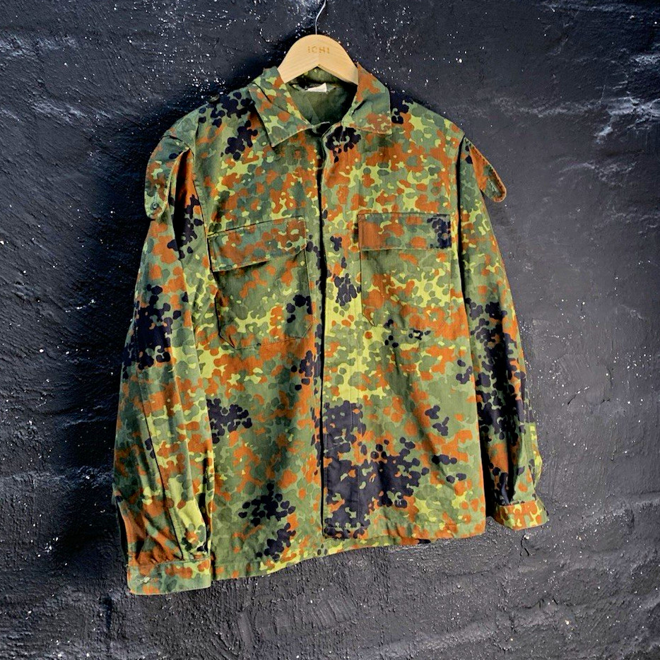 Vintage Belgian Army Air Force Flecktarn Camo Field Shirt Jacket PRETA Size 48 M Vintage Belgian Army Air Force Flecktarn Camo Field Shirt Jacket PRETA Size 48 M