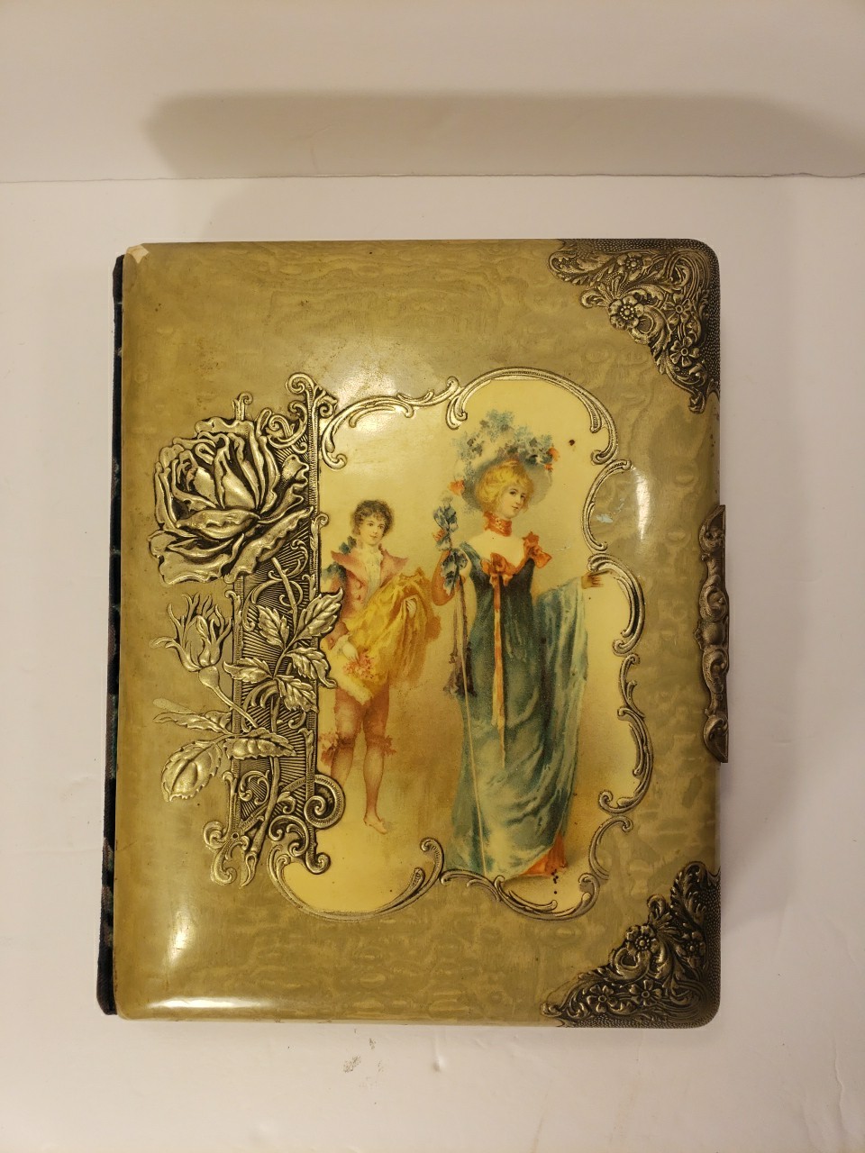Antique Victorian Photo Album Empty Celluloid Silver Rose Ladies Blue Velvet 10\ Antique Victorian Photo Album Empty Celluloid Silver Rose Ladies Blue Velvet 10\