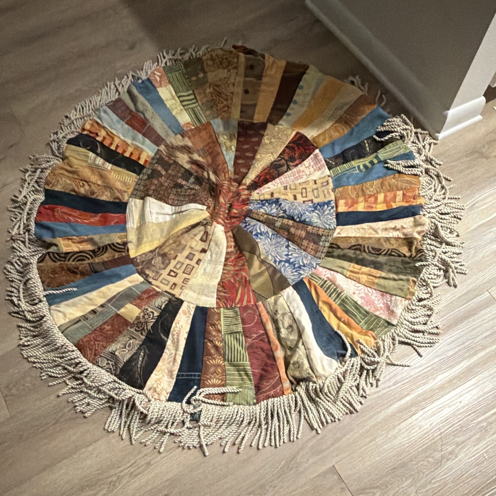 Handmade 58 inch round patchwork floor pillow covers with 6 inch fringe Handmade 58 inch round patchwork floor pillow covers with 6 inch fringe