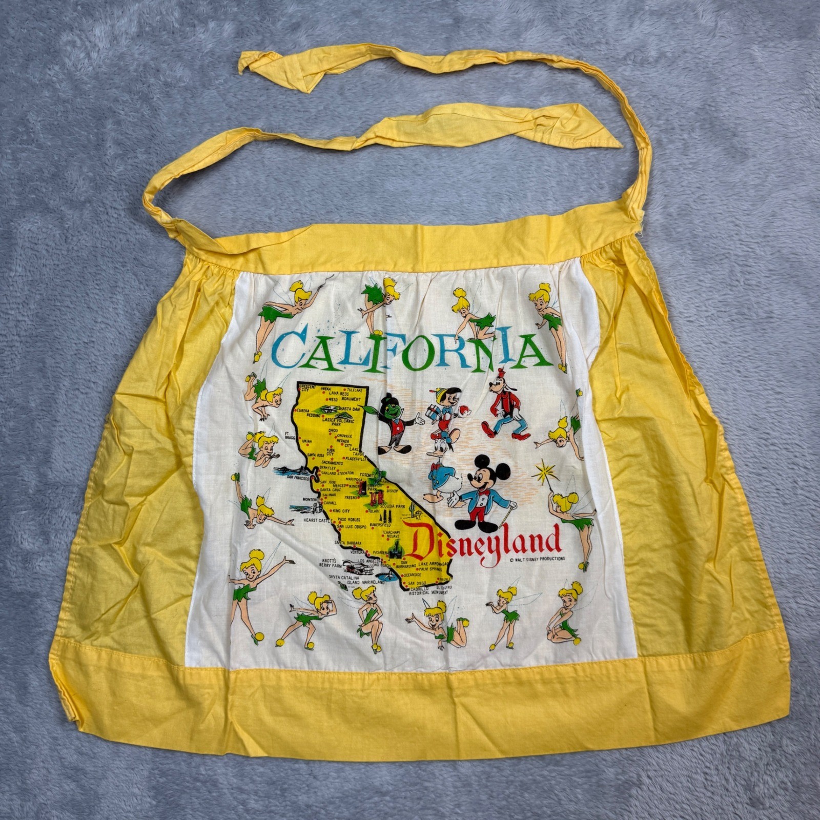 Vintage Disneyland California Map Apron Womens OS Yellow Tinker Bell Mickey 60s Vintage Disneyland California Map Apron Womens OS Yellow Tinker Bell Mickey 60s