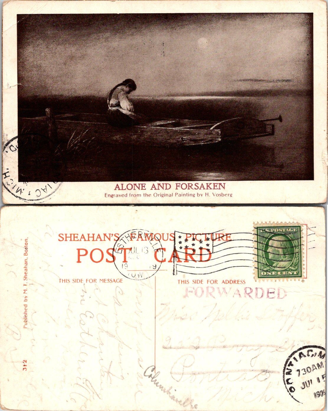Alone and Forsaken Postcard Sheahans Famous Picture H. Vosberg 1909 Boat Art Alone and Forsaken Postcard Sheahans Famous Picture H. Vosberg 1909 Boat Art