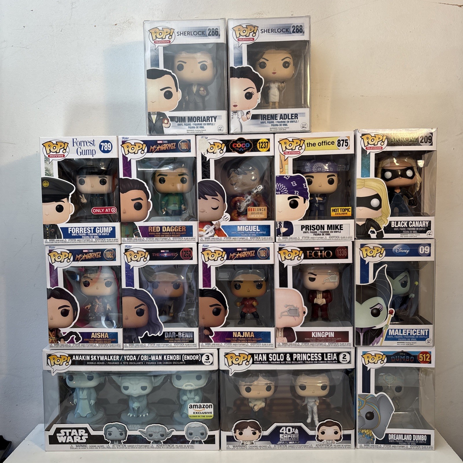 Funko Pop Lot Of 15 Starwars, Disney, Marvel Shelock, Forrest Gump & More Funko Pop Lot Of 15 Starwars, Disney, Marvel Shelock, Forrest Gump & More