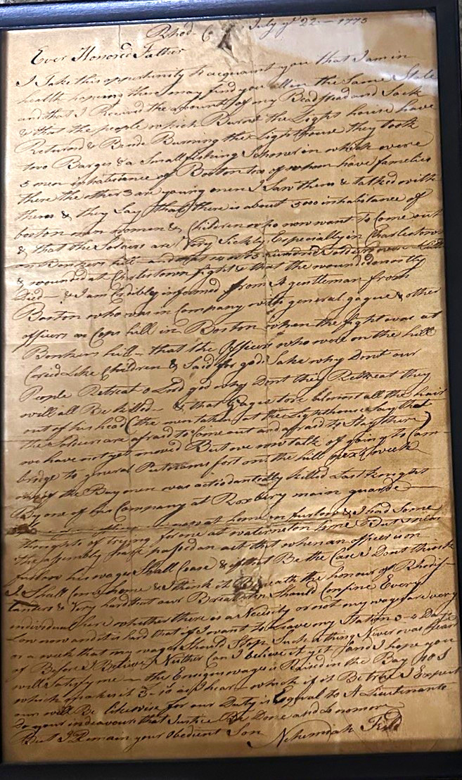 1775 Revolutionary War Letter Ensign Nehemiah Field Bunker Hill Boston Siege