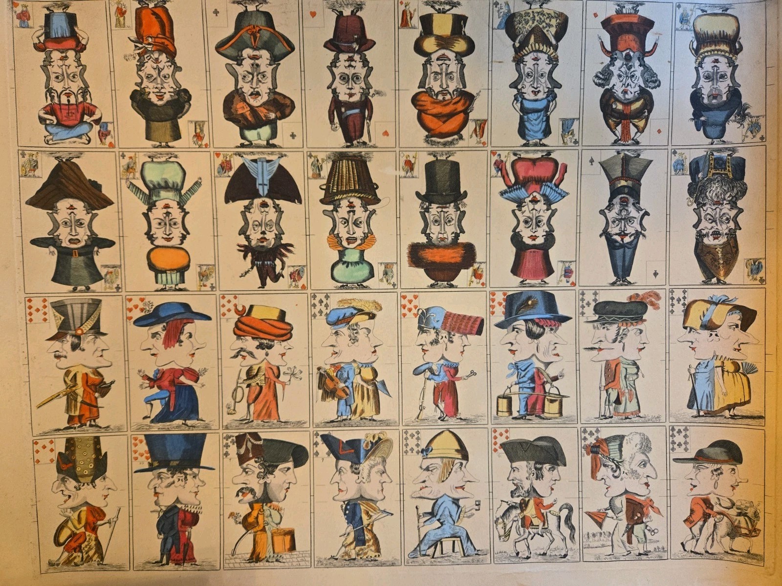 Antique 19thC French Uncut Playing Card Sheet Jeu Grotesque ARCHES Watermark Antique 19thC French Uncut Playing Card Sheet Jeu Grotesque ARCHES Watermark