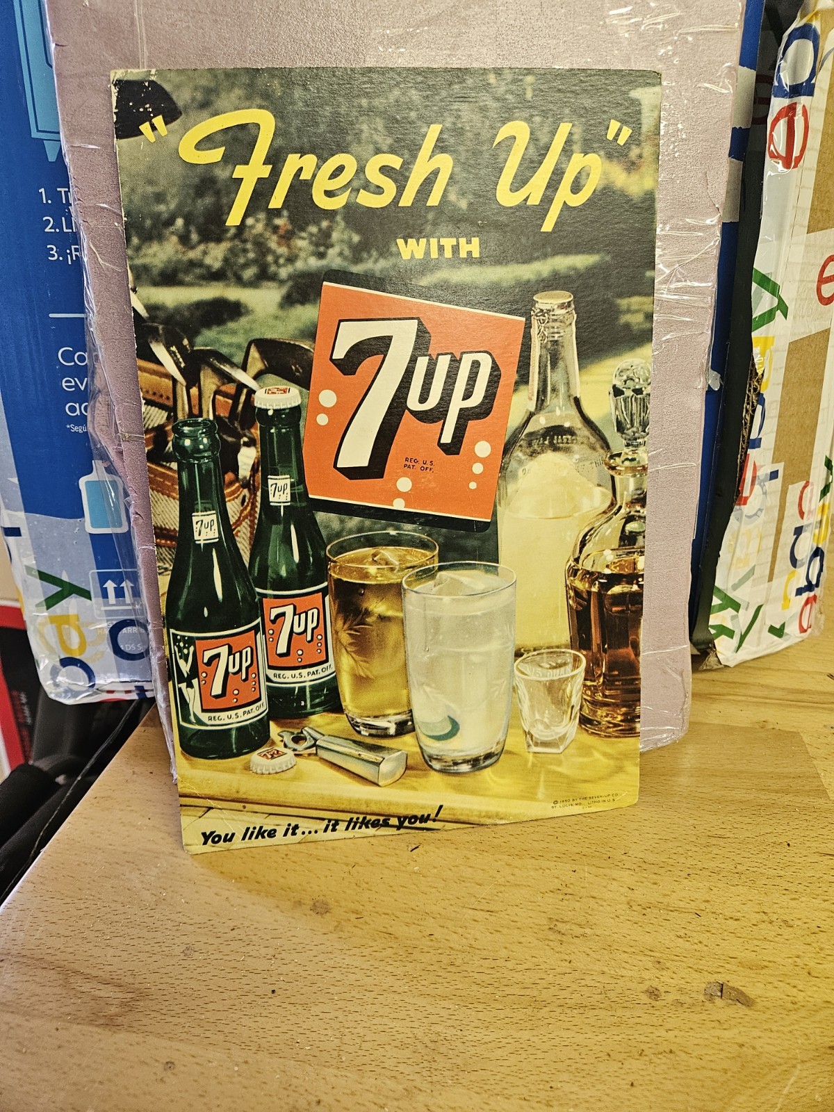 Vintage 1950s 7UP Easel Display Sign – “Fresh Up with 7UP” Soda Advertising