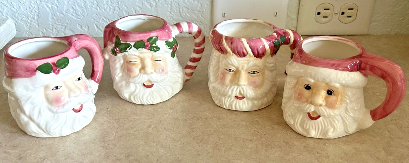Vtg. K's Collection Dollar Tree Ceramic Santa Jolly Face Mugs Lot of 4 Vtg. K's Collection Dollar Tree Ceramic Santa Jolly Face Mugs Lot of 4