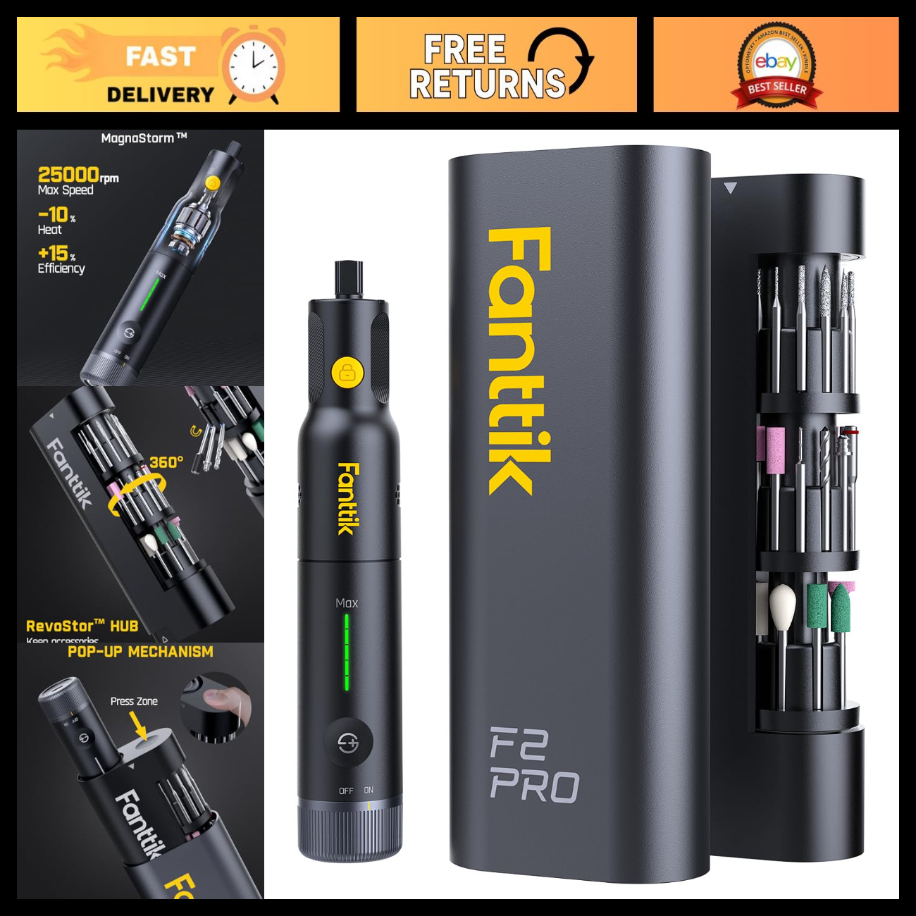 Fanttik F2 PRO Cordless Rotary Tool Kit with Strong Magnetic Motor 5 Speed
