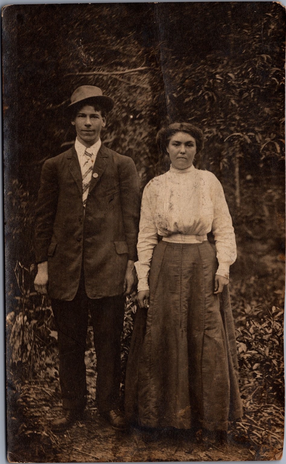 Vintage RPPC Young Couple Portrait Early 1900s Real Photo Postcard