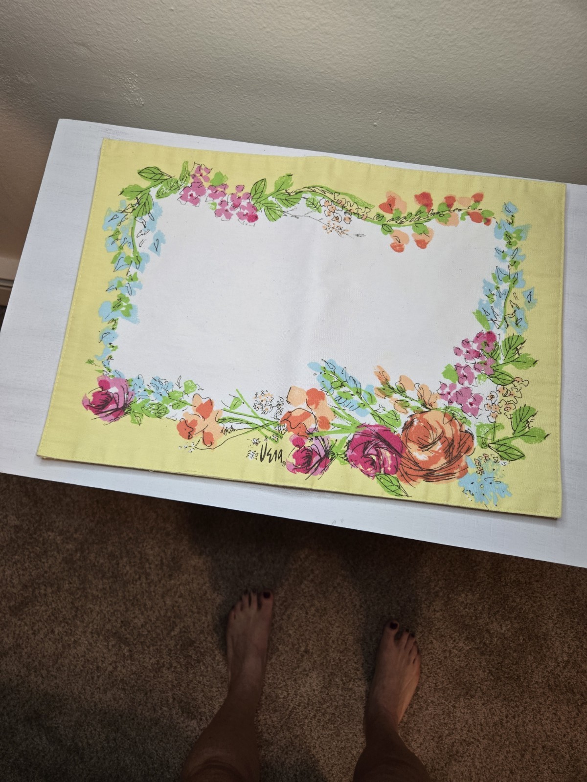 Vintage \'70\'S Set Of 4 Vera Neumann Placemats Yellow Flora 17\ Vintage \'70\'S Set Of 4 Vera Neumann Placemats Yellow Flora 17\