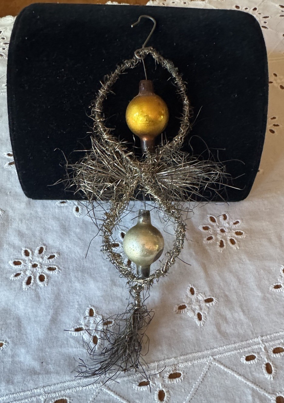 Antique Victorian Tinsel & Mercury Glass Ball Bead Ornament Early 1900s Germany Antique Victorian Tinsel & Mercury Glass Ball Bead Ornament Early 1900s Germany