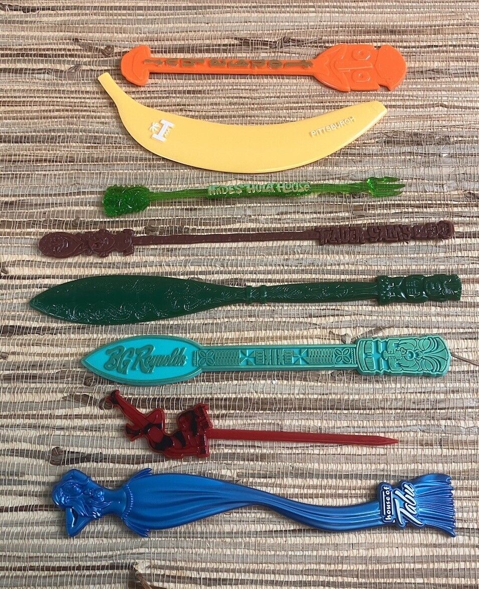 8 TIKI Bar Swizzle Stick Tonga Hut High Roller Hidden Harbor Tabu Hades' Trader 8 TIKI Bar Swizzle Stick Tonga Hut High Roller Hidden Harbor Tabu Hades' Trader