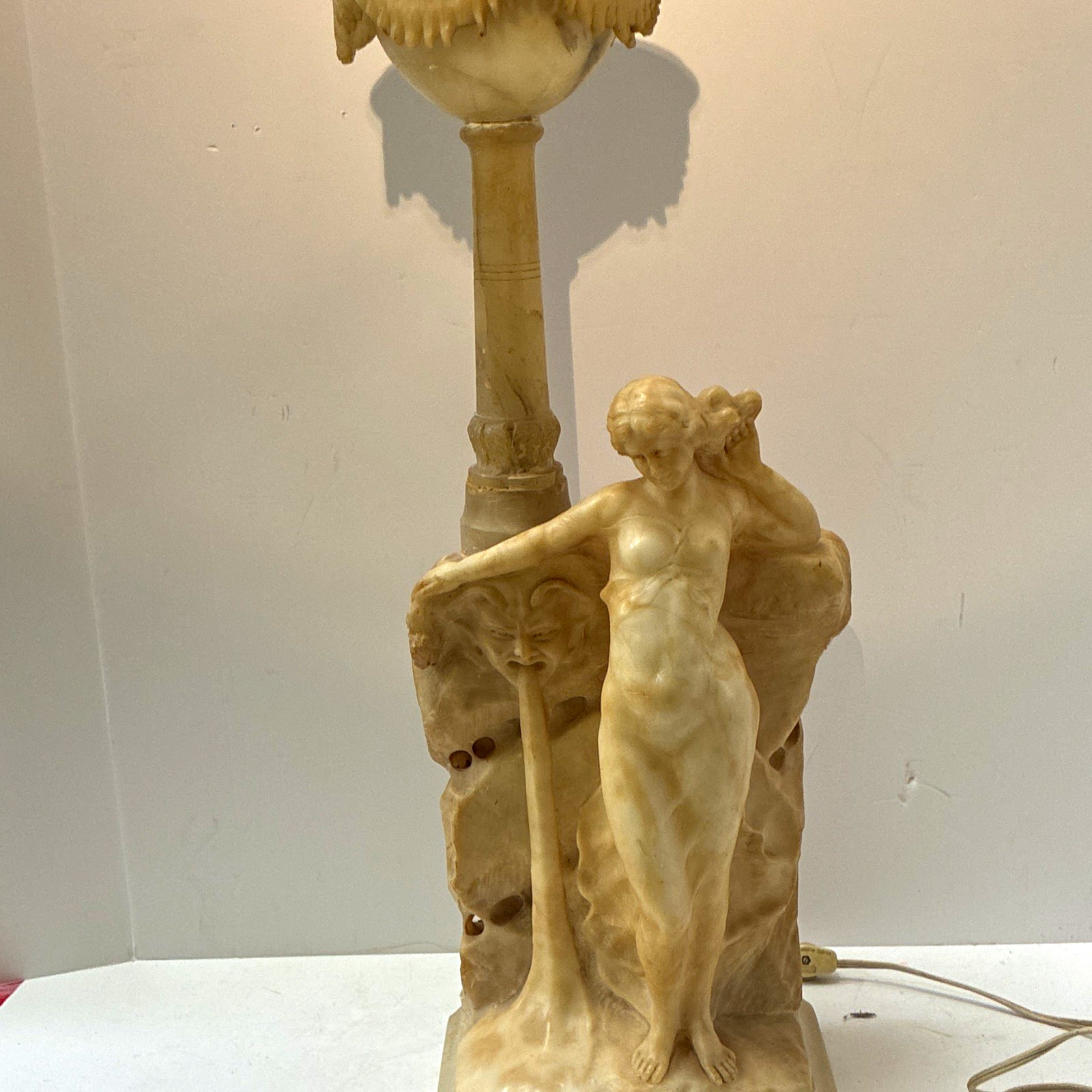 Rare Antique G. Mascagni Italian Alabaster Figural Lamp Nude Maiden Fountain 21 