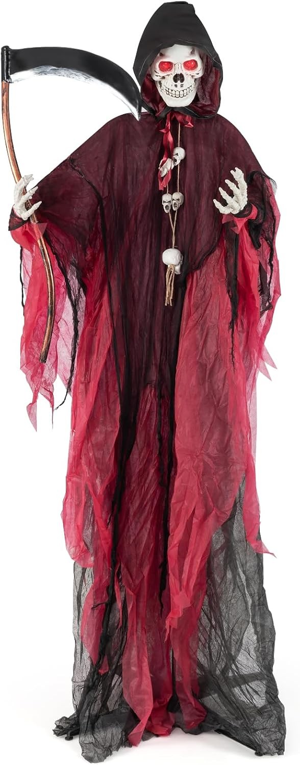 8 FT Halloween Animated Standing Skeleton Grim Reaper with Sickle