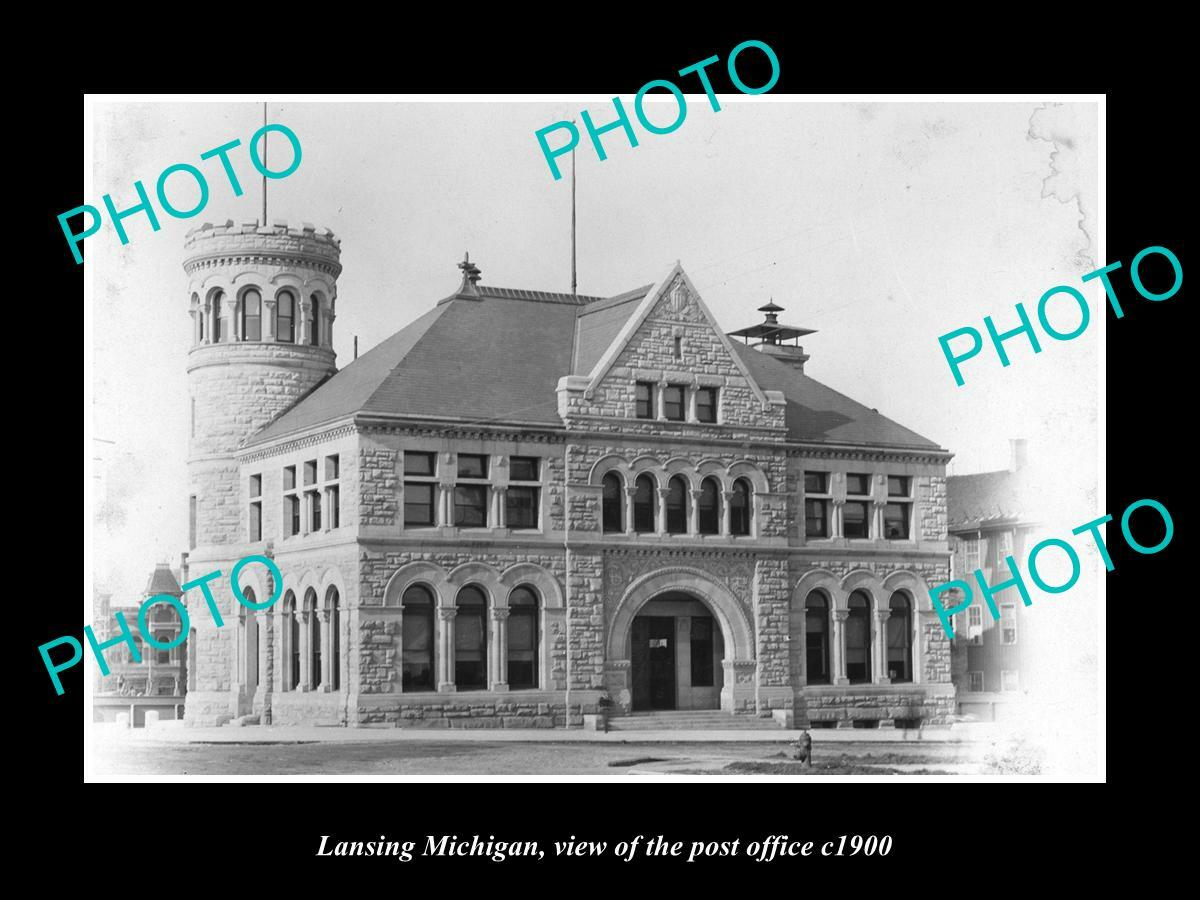 OLD POSTCARD SIZE PHOTO OF LANSING MICHIGAN VIEW OF THE POST OFFICE c1900 OLD POSTCARD SIZE PHOTO OF LANSING MICHIGAN VIEW OF THE POST OFFICE c1900