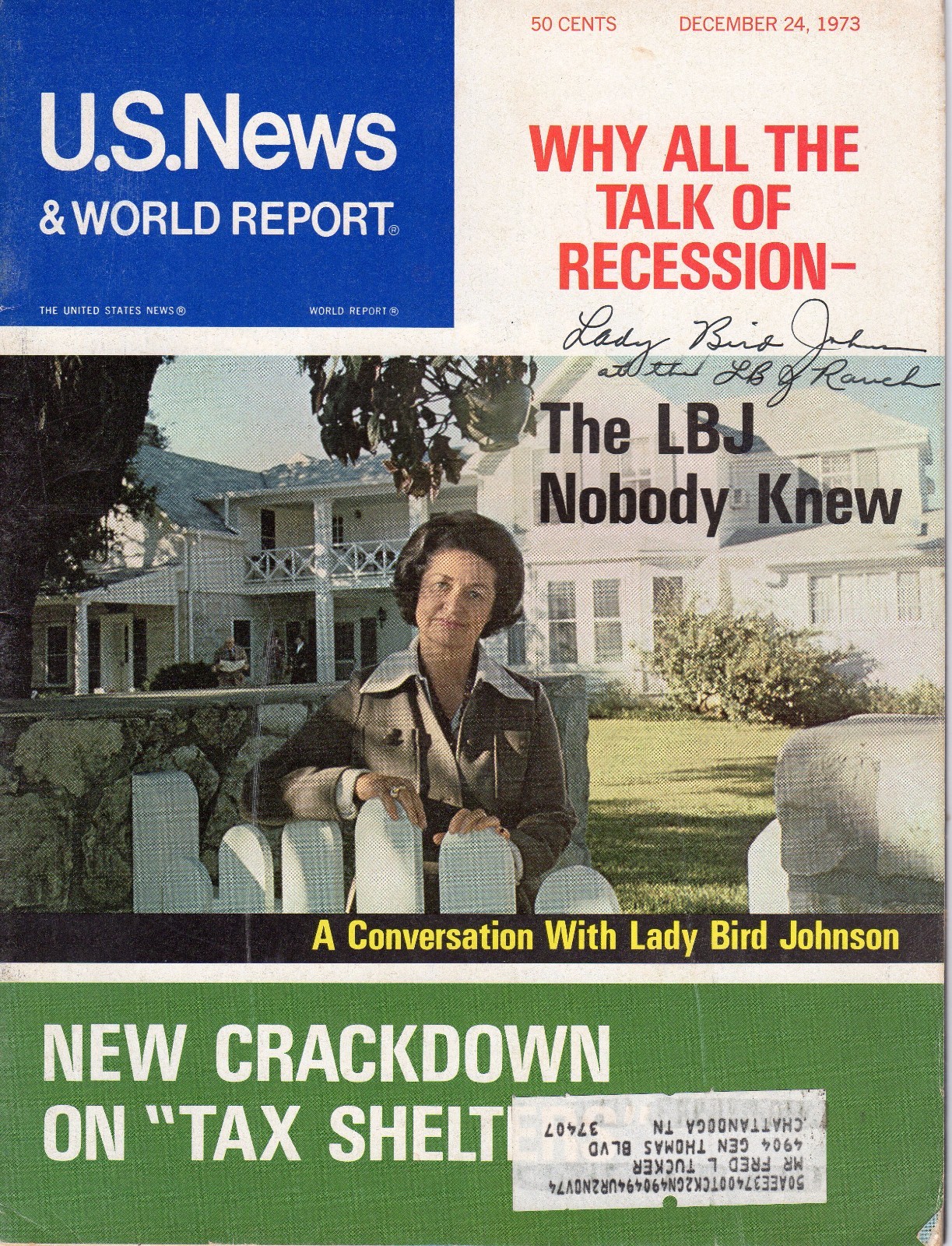 Lady Bird Johnson Signed Autographed First Lady US News Magazine 1973 COA BSC Lady Bird Johnson Signed Autographed First Lady US News Magazine 1973 COA BSC