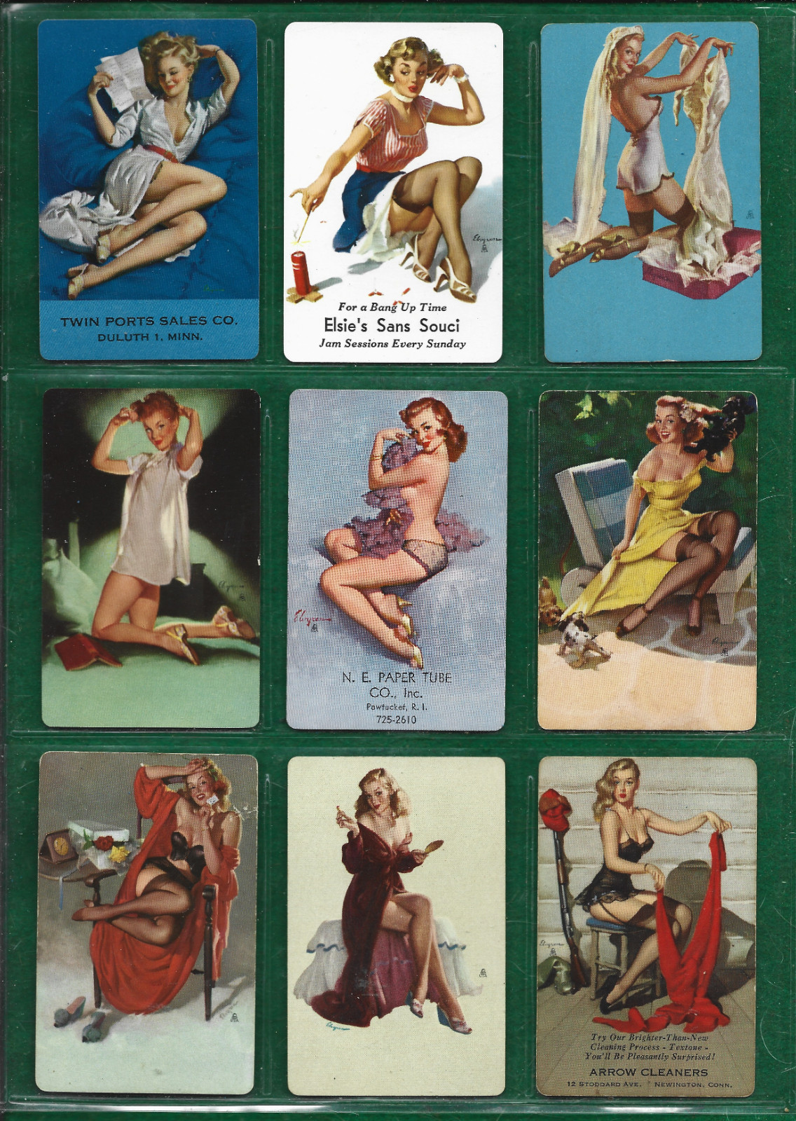 9 Vintage Gil Elvgren Pinup Paintings on Mint Near Mint Playing Cards 1940s-60s 9 Vintage Gil Elvgren Pinup Paintings on Mint Near Mint Playing Cards 1940s-60s