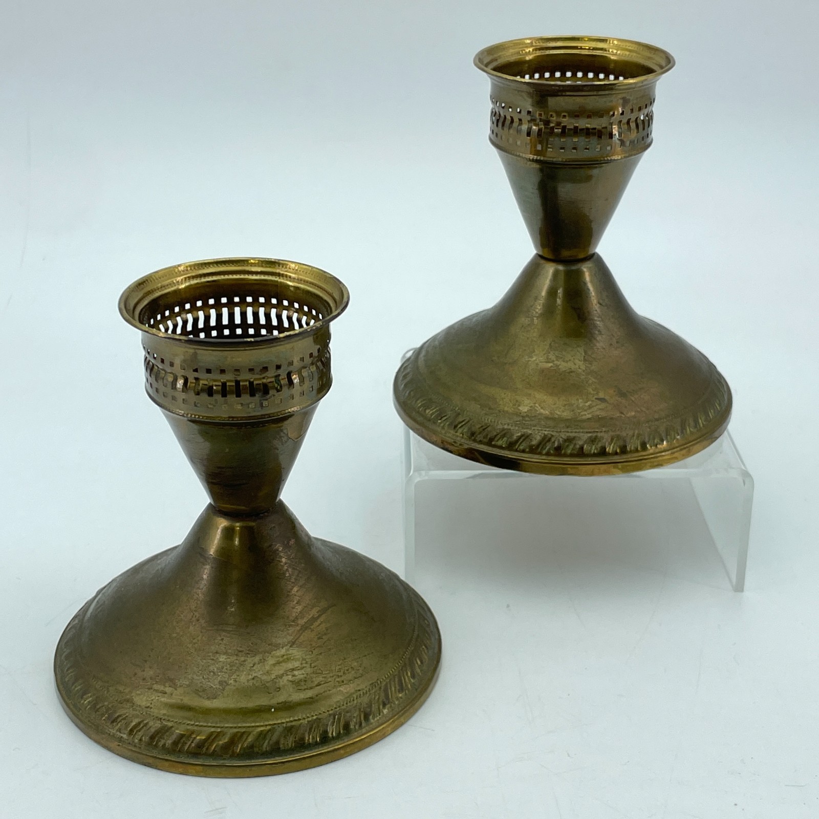DUCHIN Brass Candlestick Holders Pair Hand Spun Vintage Table Decor 3.5x3.5