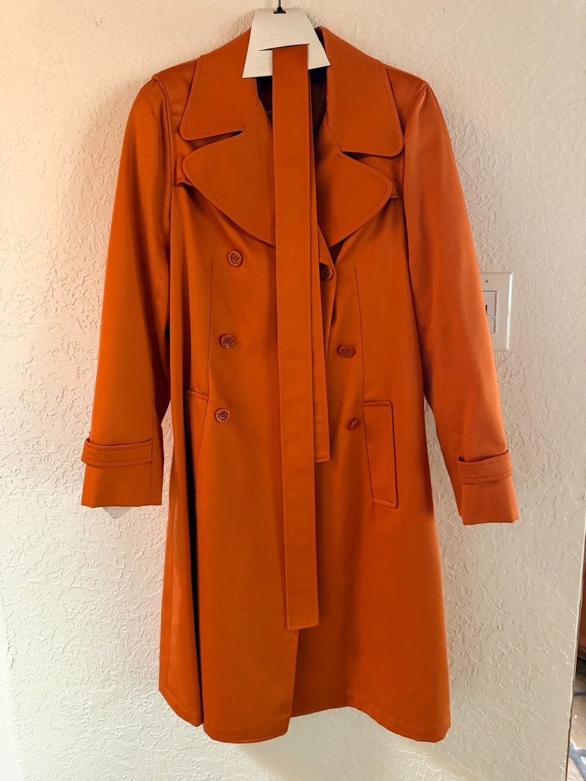 Authentic Vintage 1970s Continental Airlines Stewardess Trench Rain Coat Orange
