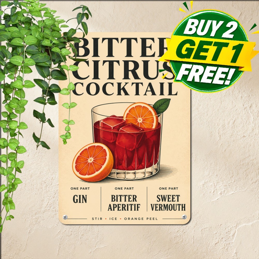 Classic Negroni Cocktail Recipe Sign Vintage Italian Bar Metal Tin Plaque
