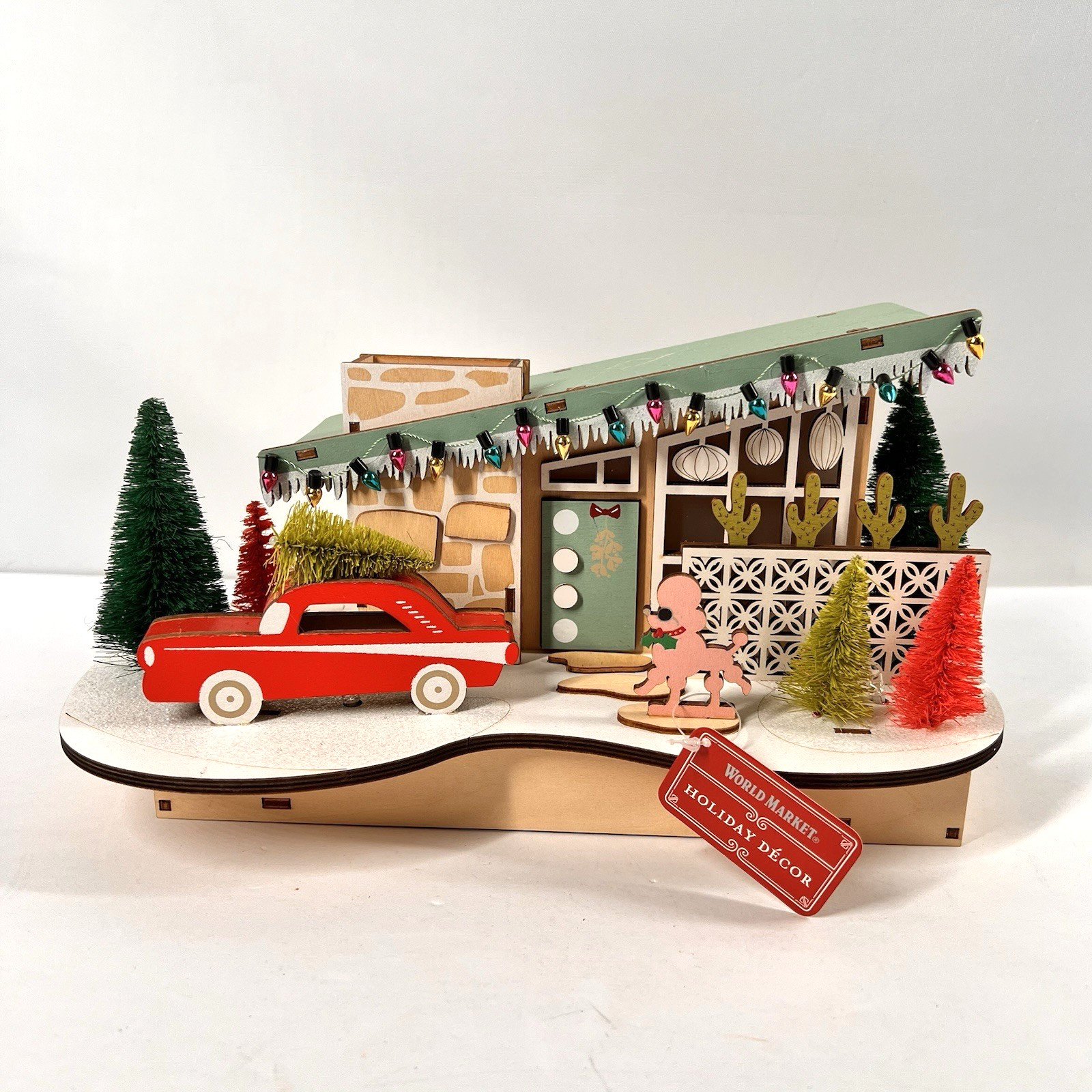 World Market 2022 HOLIDAY HOUSE WITH CAR Mid Century Christmas MCM Wood LED World Market 2022 HOLIDAY HOUSE WITH CAR Mid Century Christmas MCM Wood LED
