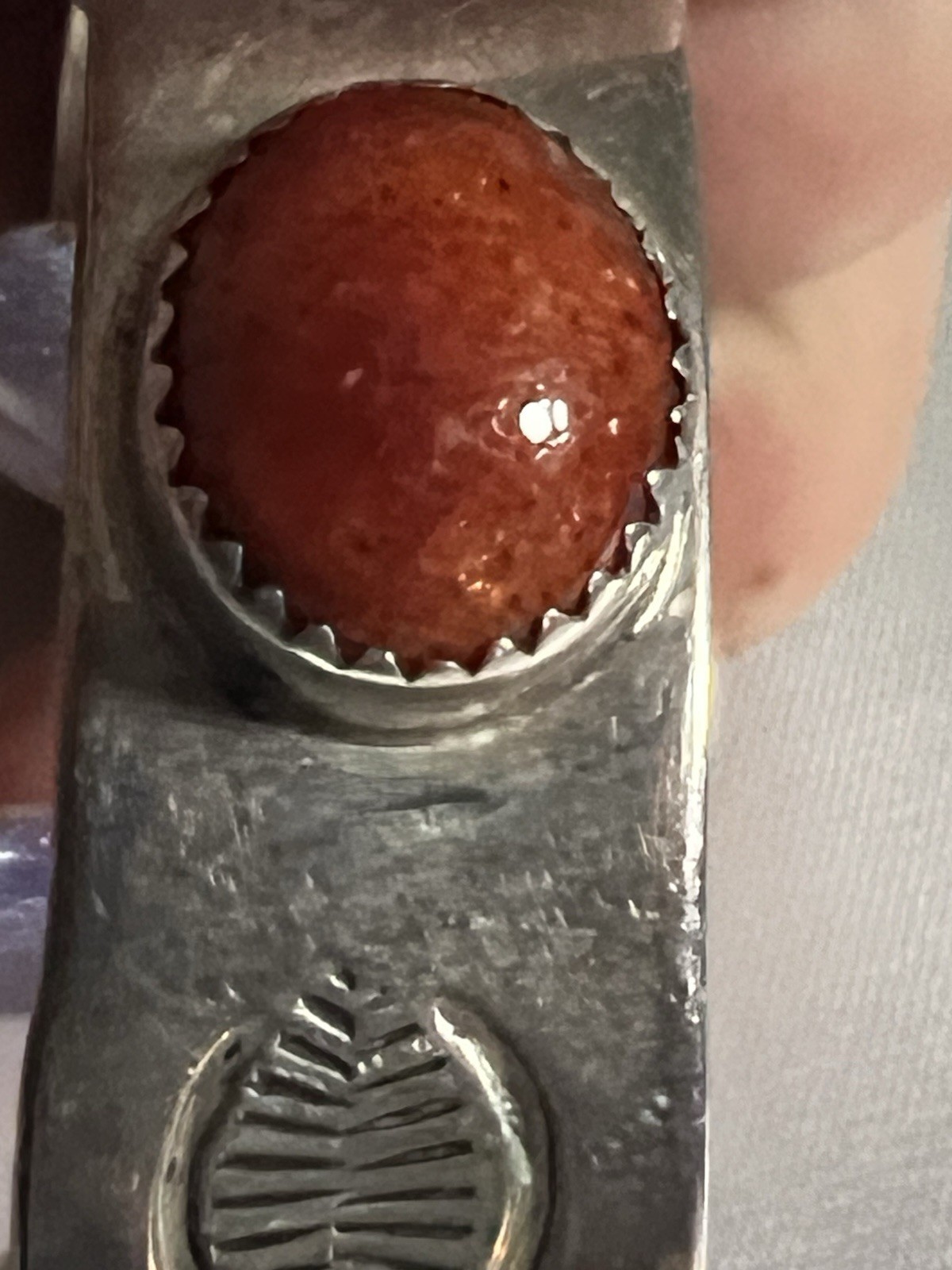 Vintage Navajo Jenn Sterling Silver Apple Coral Cuff Bracelet Hand Stamped 6.5” Vintage Navajo Jenn Sterling Silver Apple Coral Cuff Bracelet Hand Stamped 6.5”