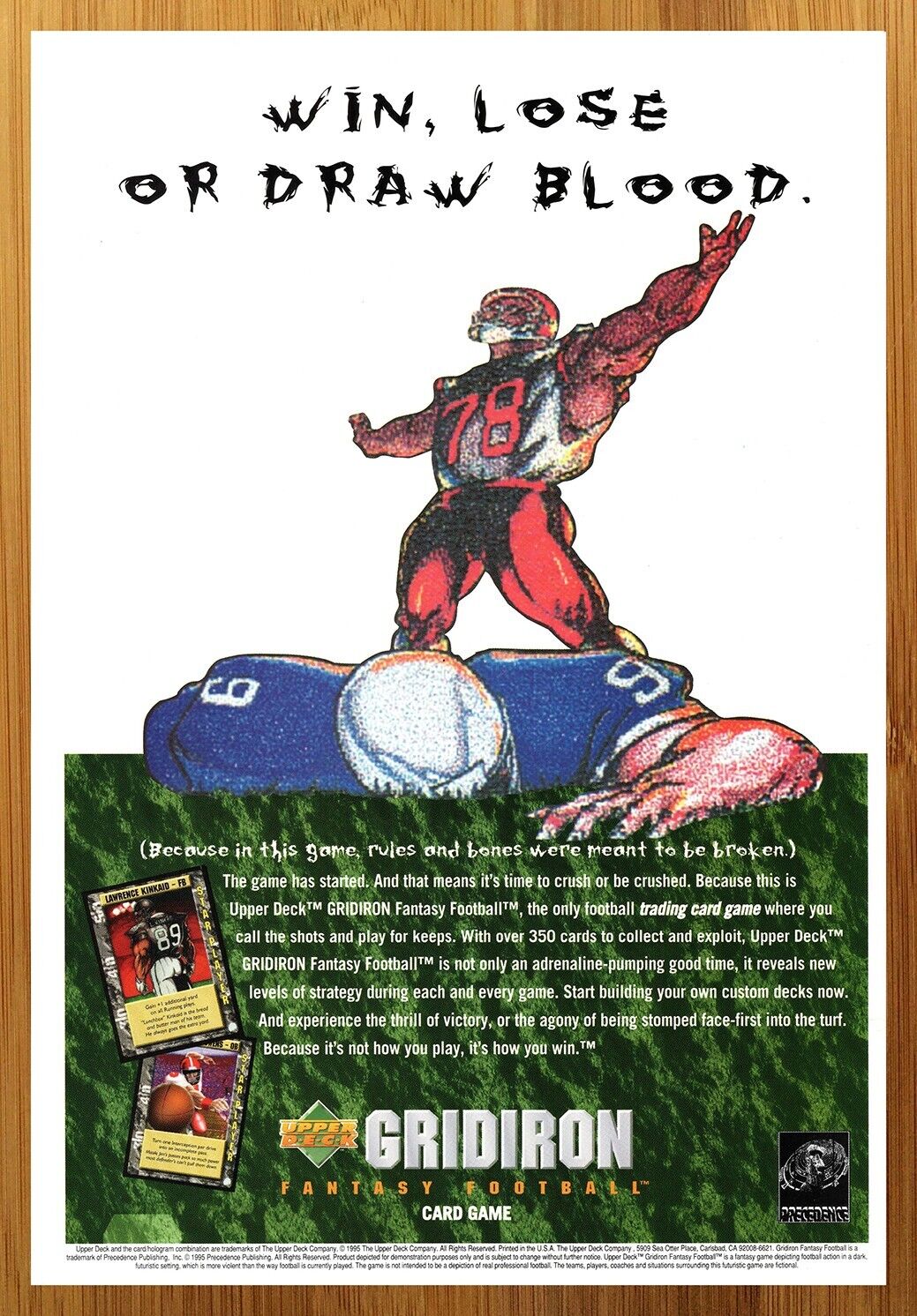 1995 Upper Deck Gridiron Fantasy Football Trading Card Game Print Ad/Poster Art