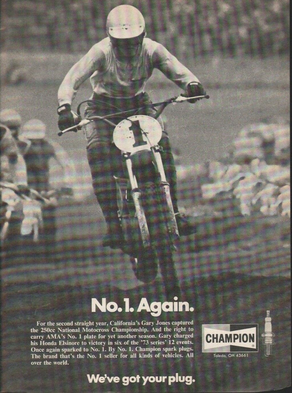 1974 Gary Jones / Champion Spark Plugs - Vintage Motorcycle Ad