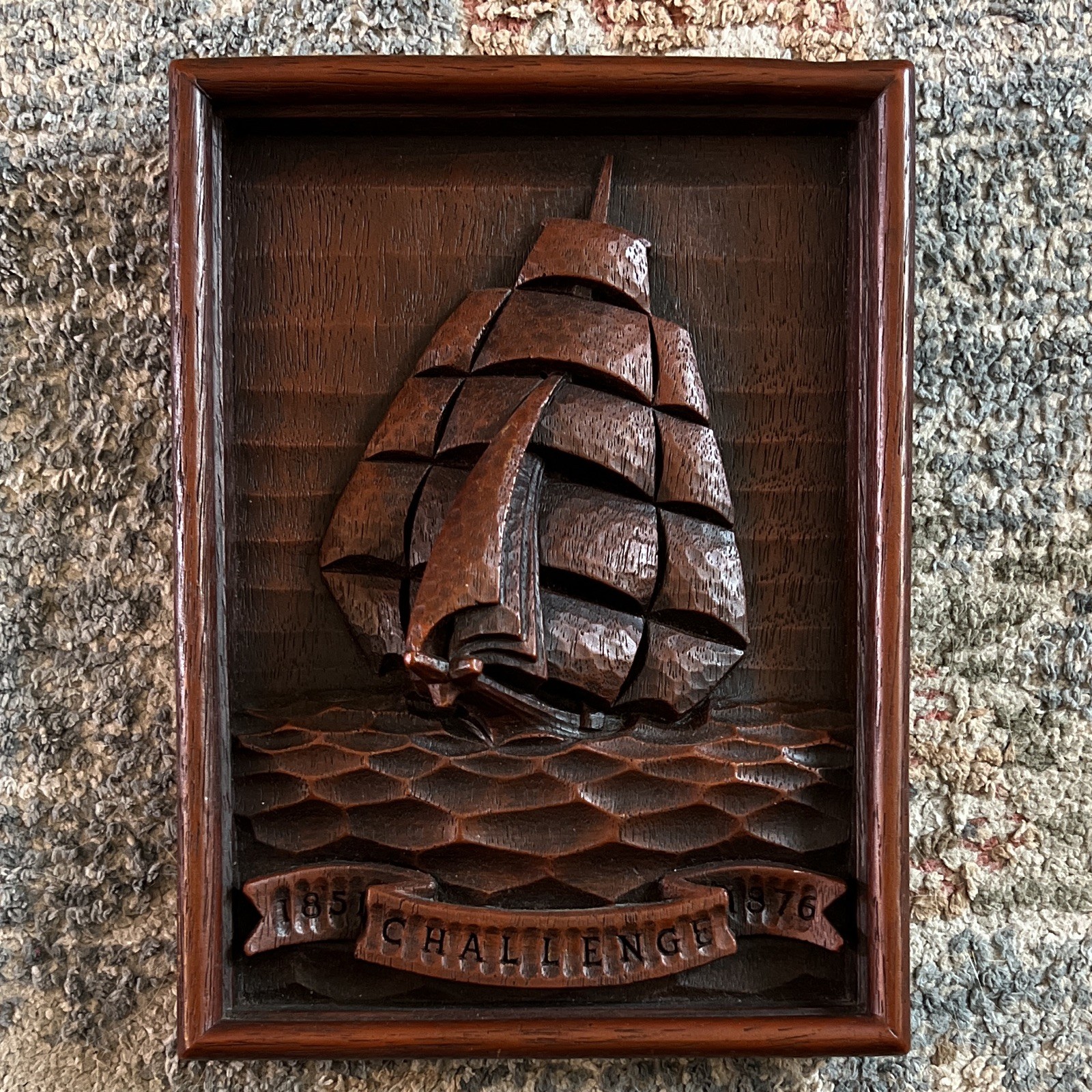 Vintage Mid-Century 3D Wood Carved Ship \