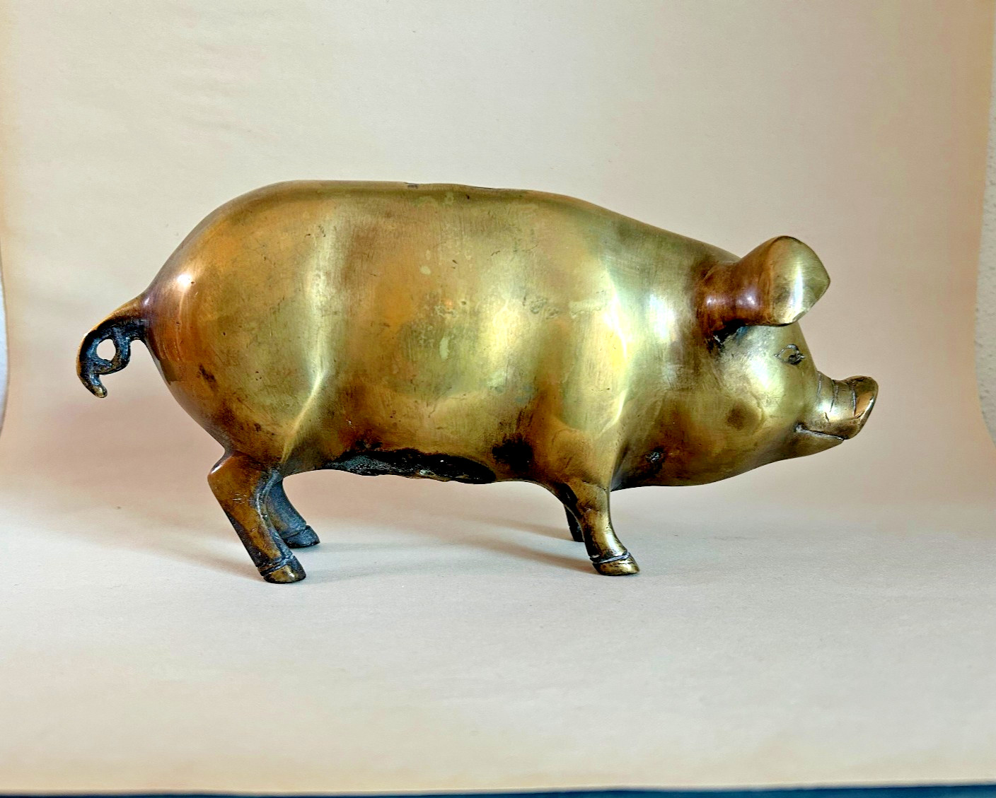 Vintage Large Brass Piggy Bank, Weighs 3.2 Lbs, 9 1/2 Vintage Large Brass Piggy Bank, Weighs 3.2 Lbs, 9 1/2