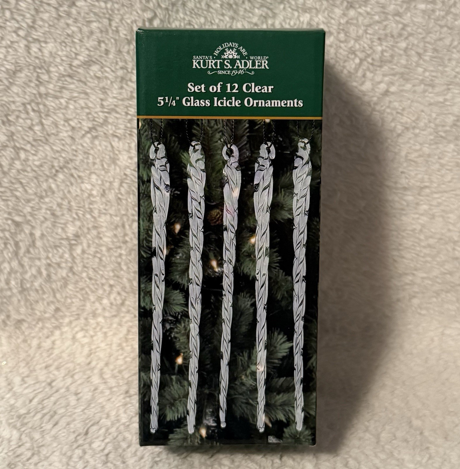 Vintage Kurt Adler Glass Clear Icicle Christmas Ornaments 5.25” Lot Of 13 In Box Vintage Kurt Adler Glass Clear Icicle Christmas Ornaments 5.25” Lot Of 13 In Box