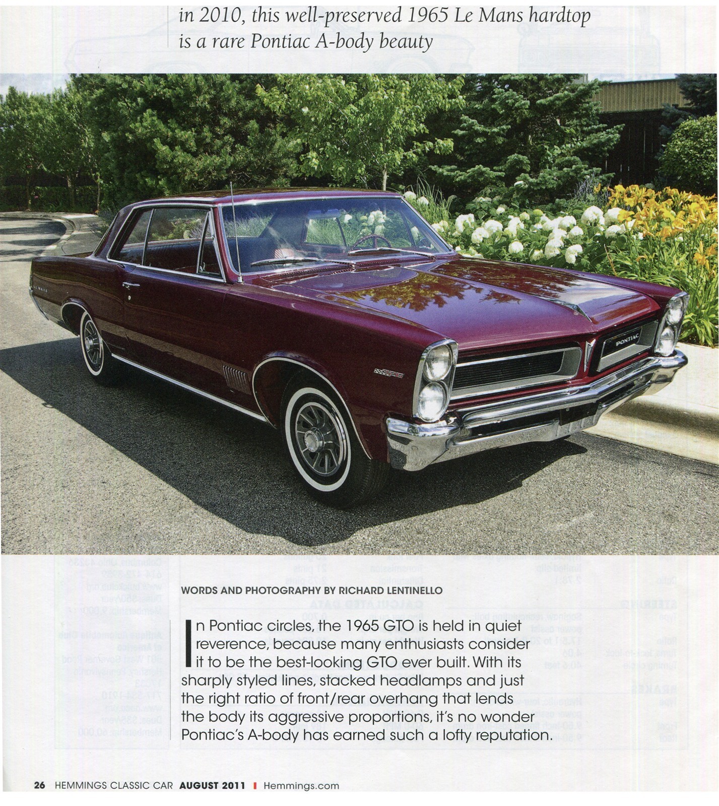 1965 PONTIAC LeMANS HARDTOP 5 PG ARTICLE 