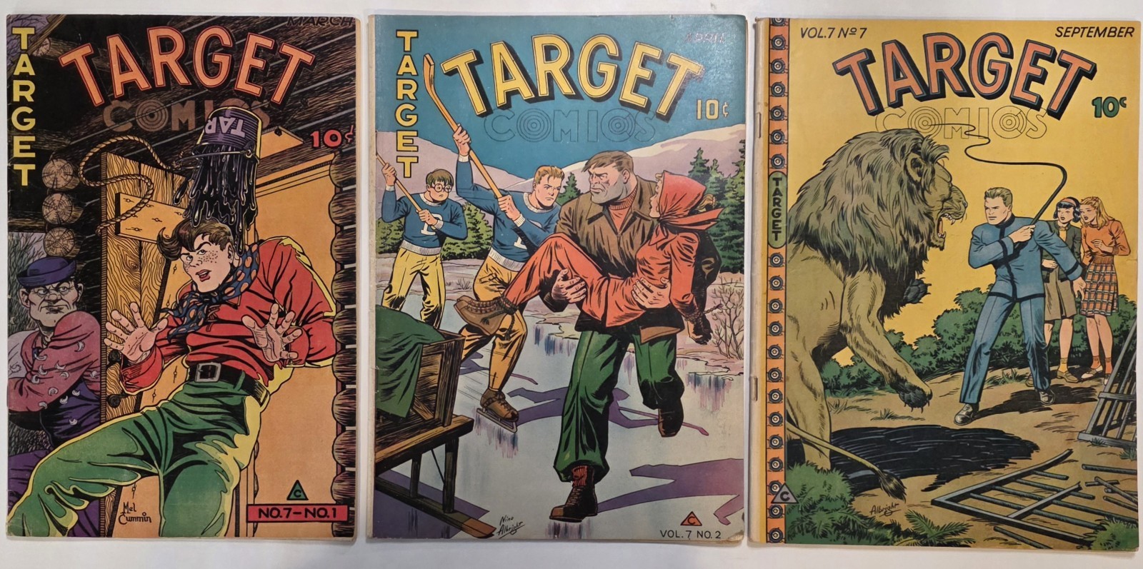 Target Comics Lot of 3, Vol. 7 #1, #2 & #7 Golden Age Novelty Press 1946