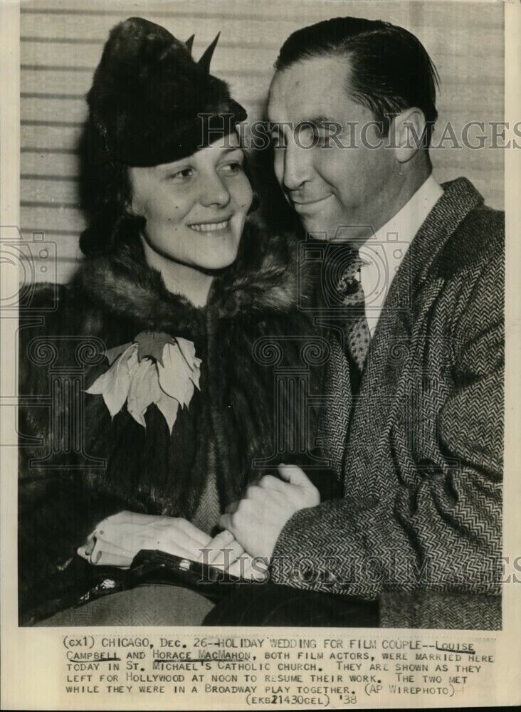 1938 Wirephoto Louise Campbell and Horace MacMahon married at St Michaels 11X8