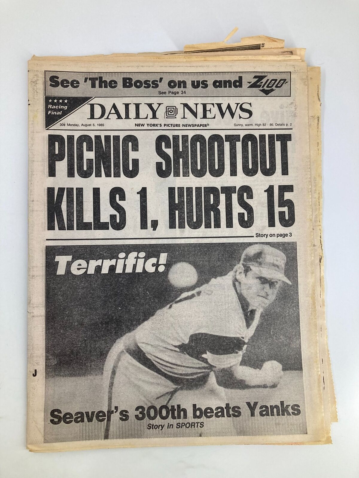 VTG Daily News Newspaper August 5 1985 Tom Seaver's 300th Beat Yanks