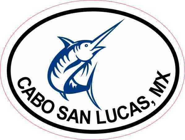 4x3 Oval Marlin Cabo San Lucas Sticker Luggage Car Bumper Cup Fishing Stickers