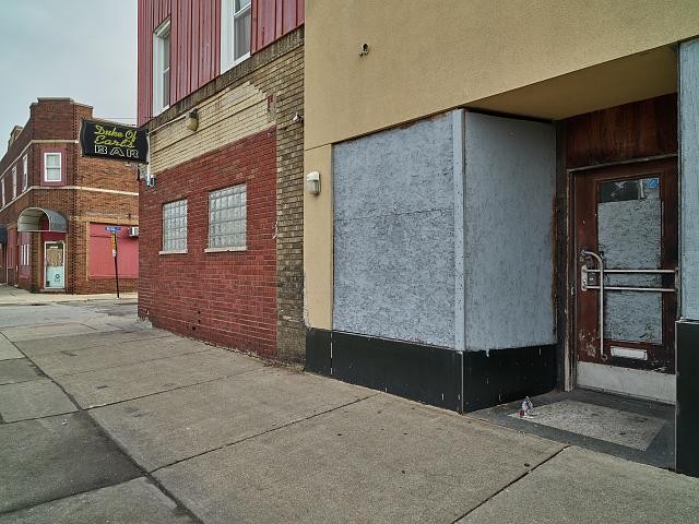 Photo:River Rouge Michigan 2019 Downtown Street Scene Boarded Storefronts