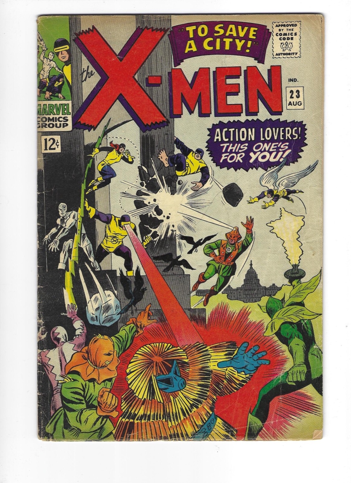 X-Men #23 1966 Solid VG+ or better Count Nefaria To Save A City Combine Ship X-Men #23 1966 Solid VG+ or better Count Nefaria To Save A City Combine Ship