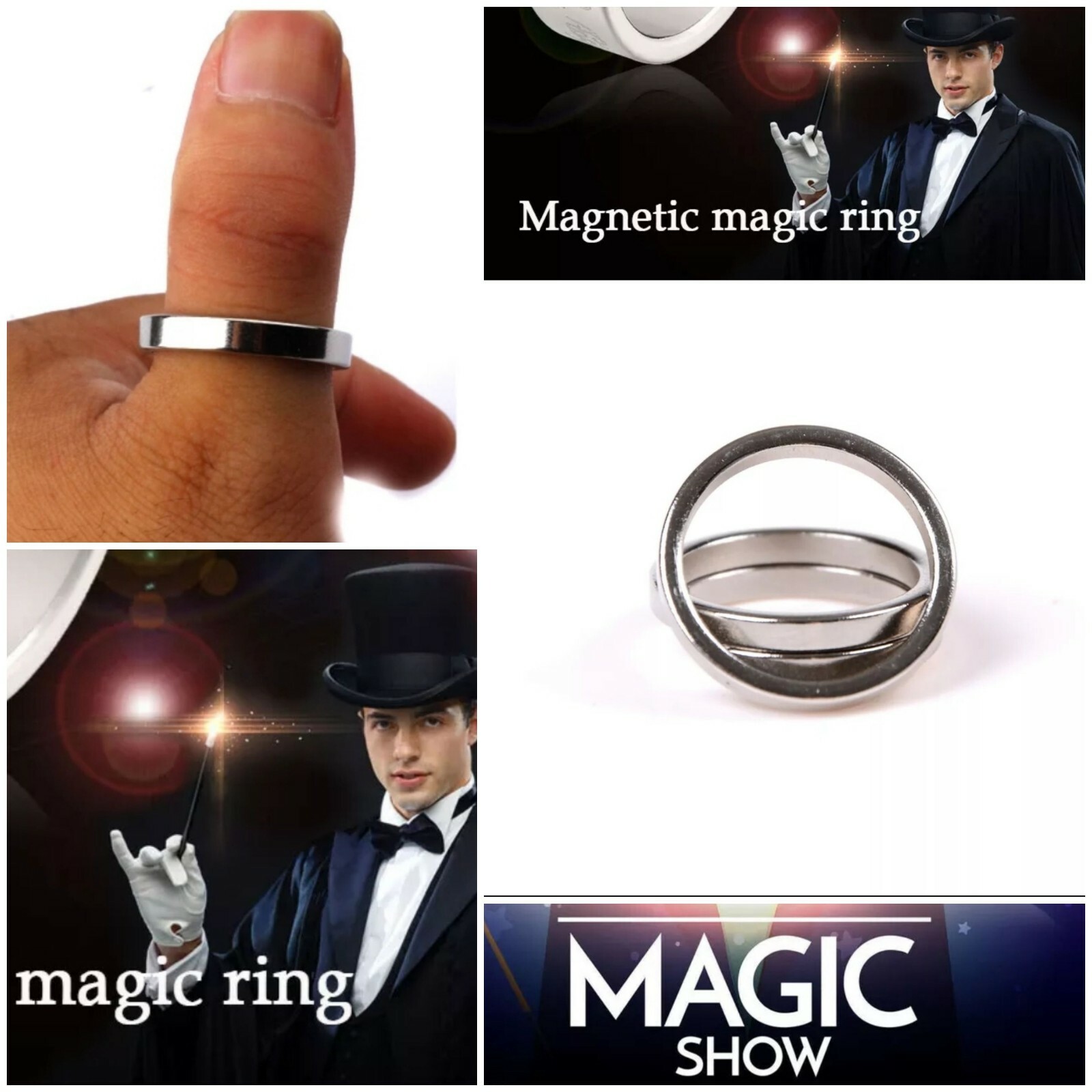 Magicians Magnetic Ring Magic Trick Prop Illusion - Silver Tone Rings
