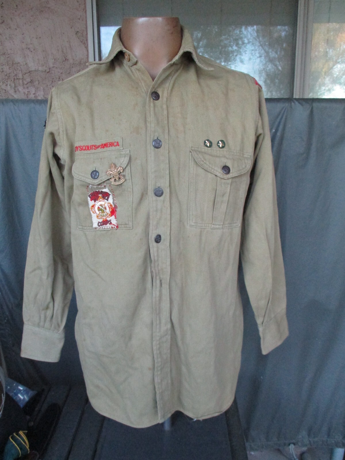 Vtg 1940s SANTA ANA, CA Boy Scout, BSA Uniform Shirt with Patches & Fleur Medal Vtg 1940s SANTA ANA, CA Boy Scout, BSA Uniform Shirt with Patches & Fleur Medal