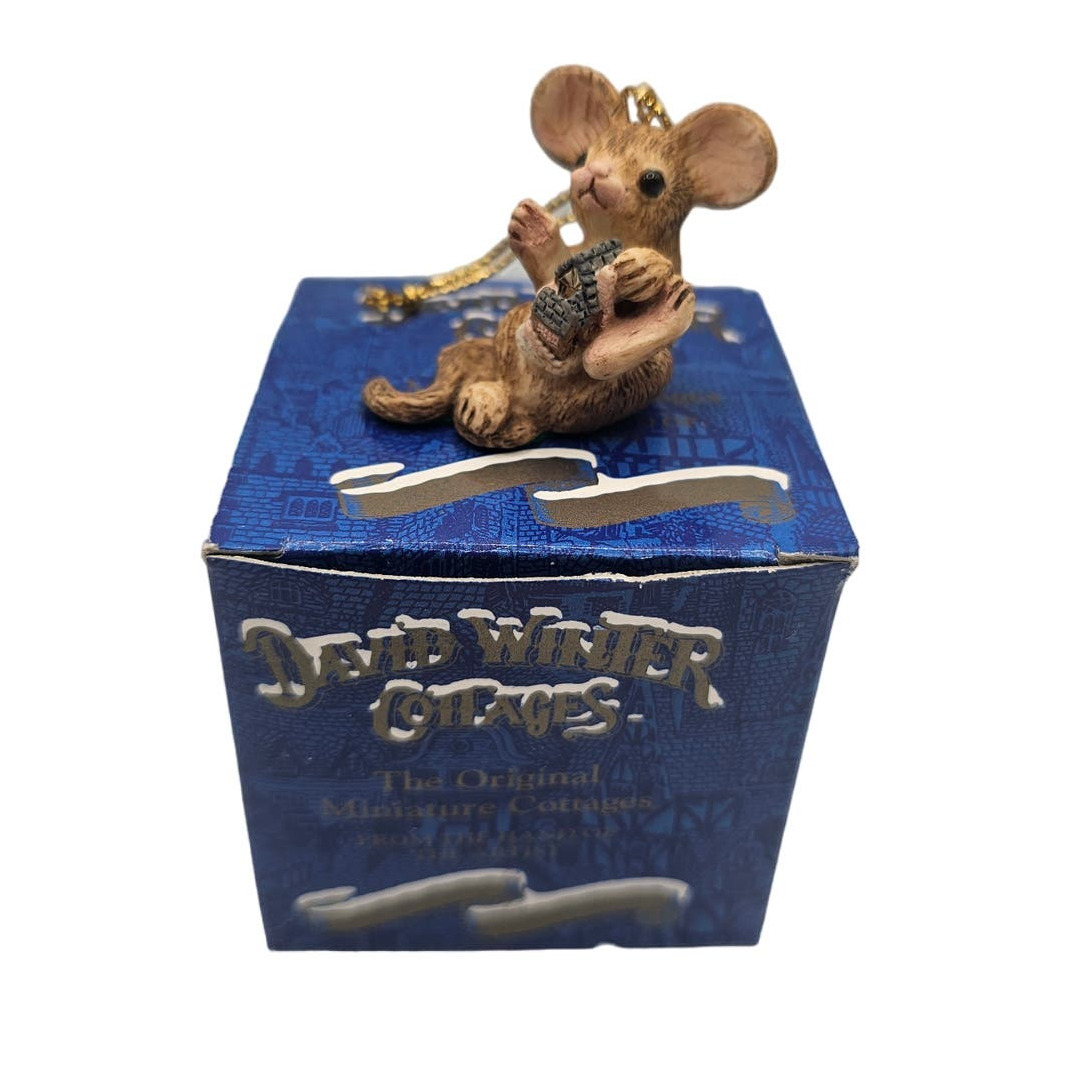 Vintage 1990s David Winter Christmas Ornament Sitting Mouse in Box