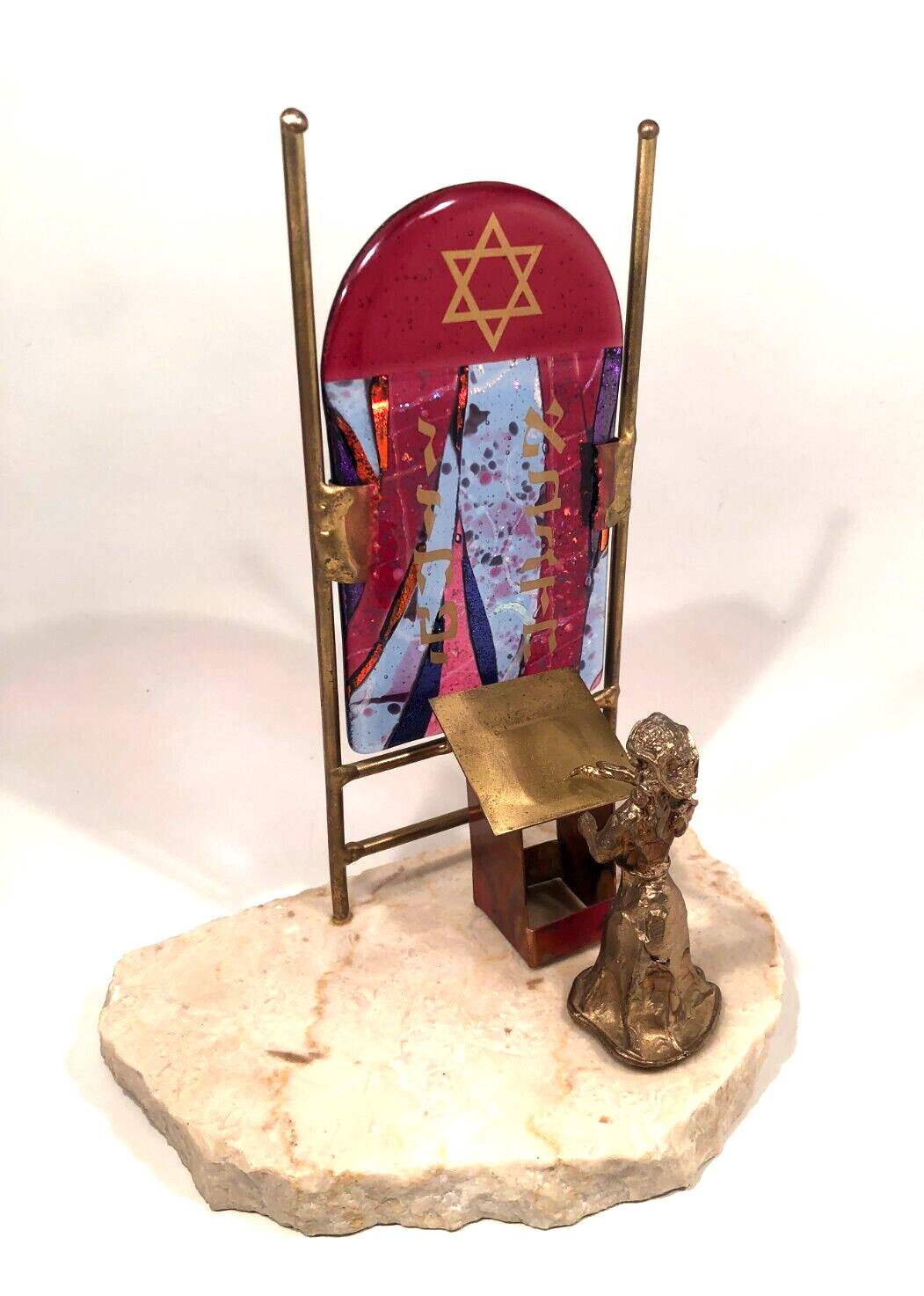 Gary Rosenthal BAT MITZVAH Jewish Sculpture Metal & Fused Glass Marble Base Gift