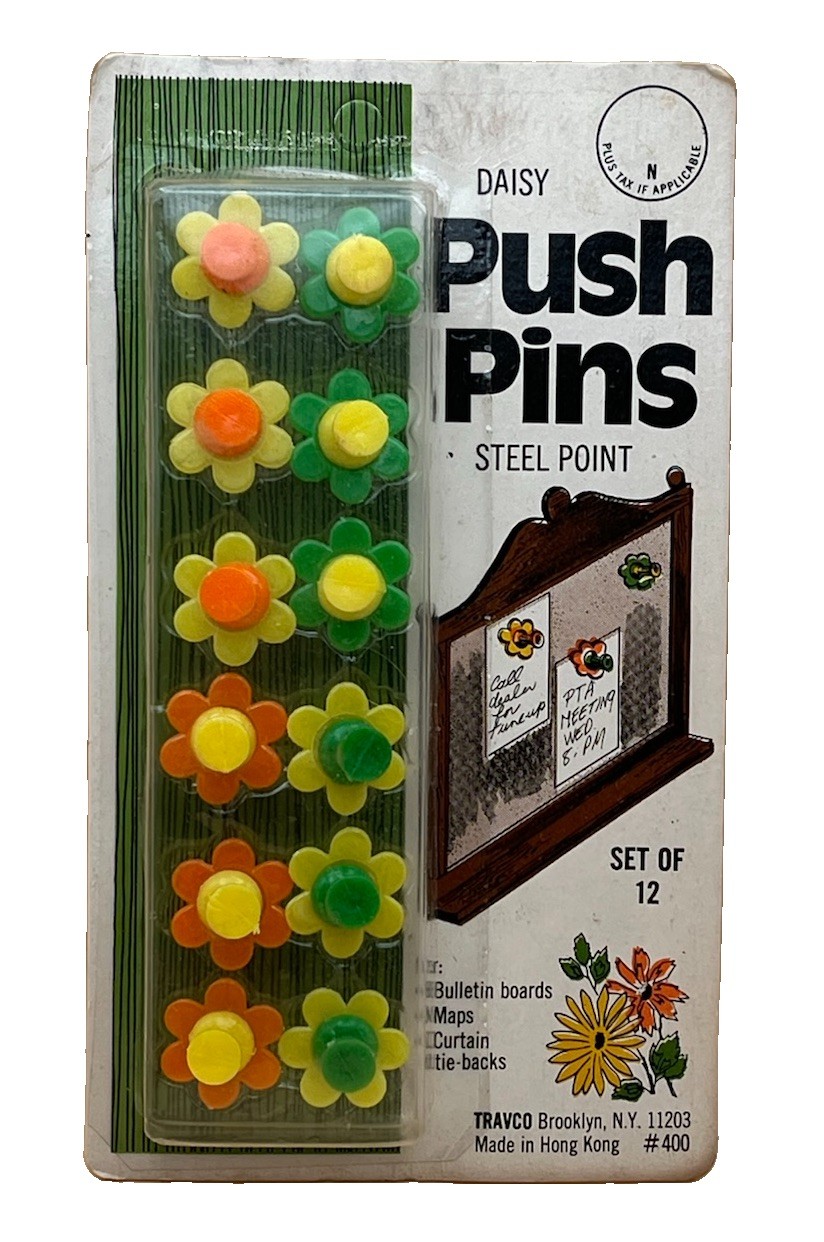 Vintage NOS Travco Daisy Push Pins Mod Flower Steel Point 1960-1970s Retro #400