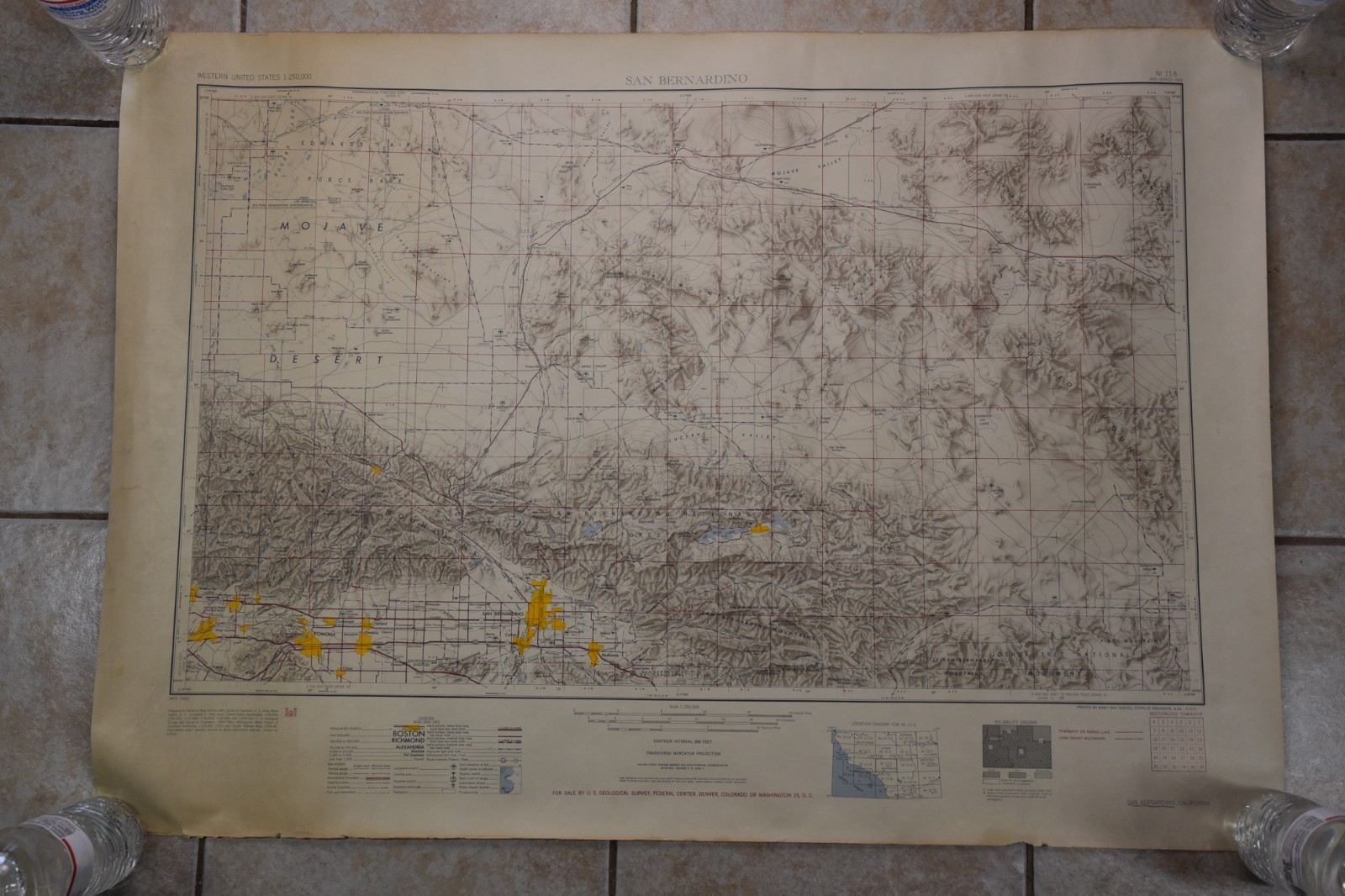 Vintage Mojave Desert Map Poster 1953 Road Data Barstow Apple Valley USGS Survey