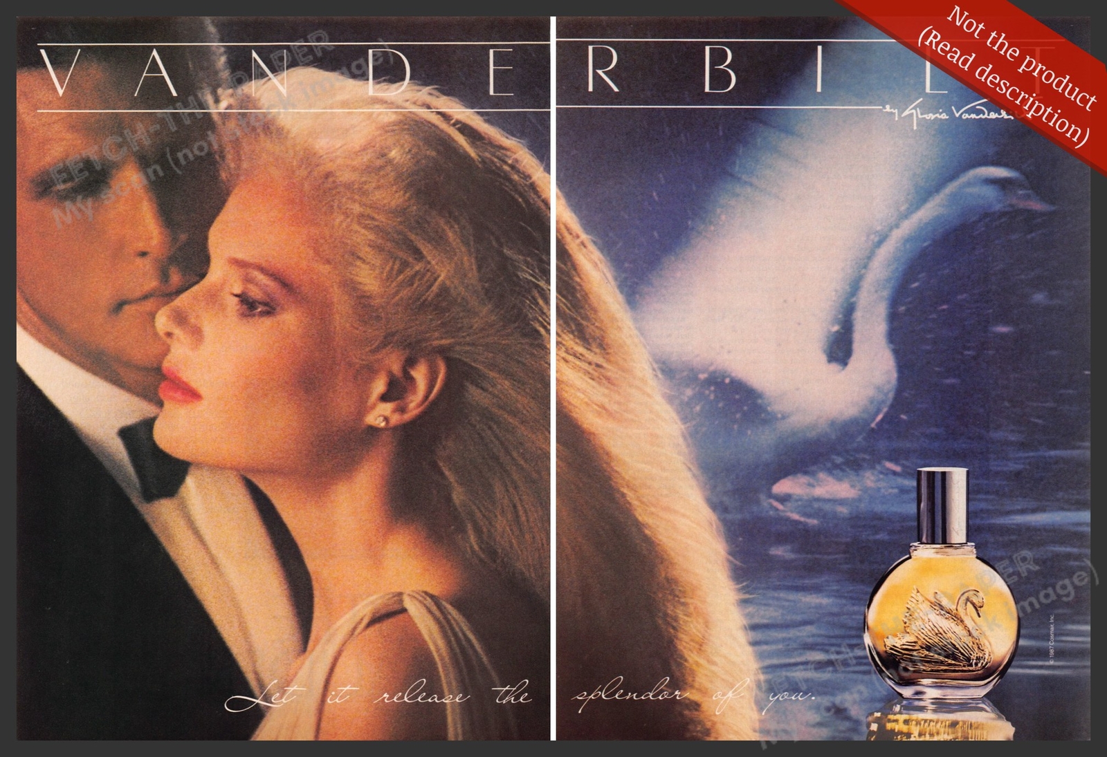 Gloria Vanderbilt 1980s Print Advertisement (2 page) 1987 Couple Swan Gloria Vanderbilt 1980s Print Advertisement (2 page) 1987 Couple Swan