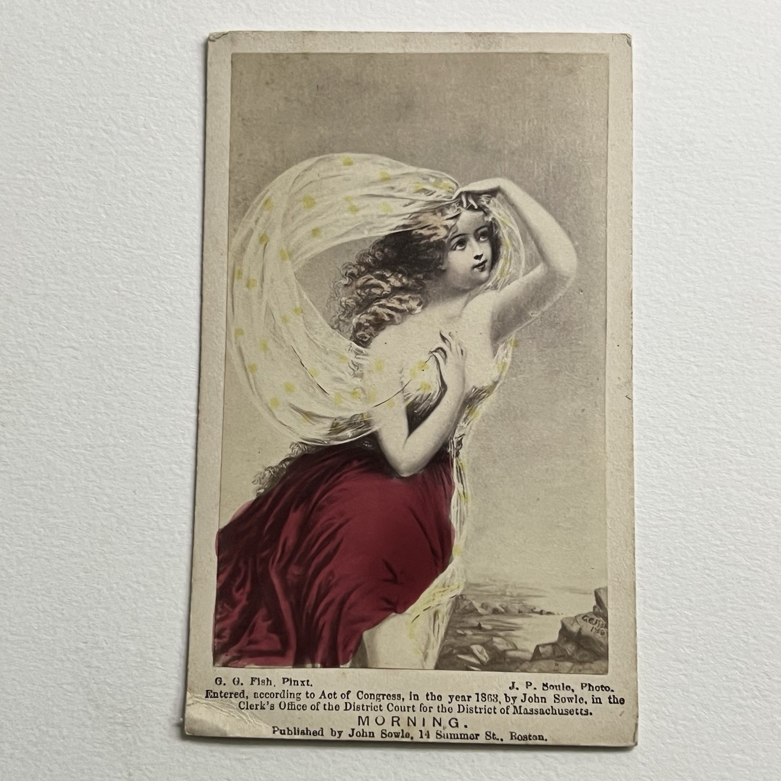 Antique CDV Album Filler Photograph Illustration Beautiful Woman Morning Tinted Antique CDV Album Filler Photograph Illustration Beautiful Woman Morning Tinted