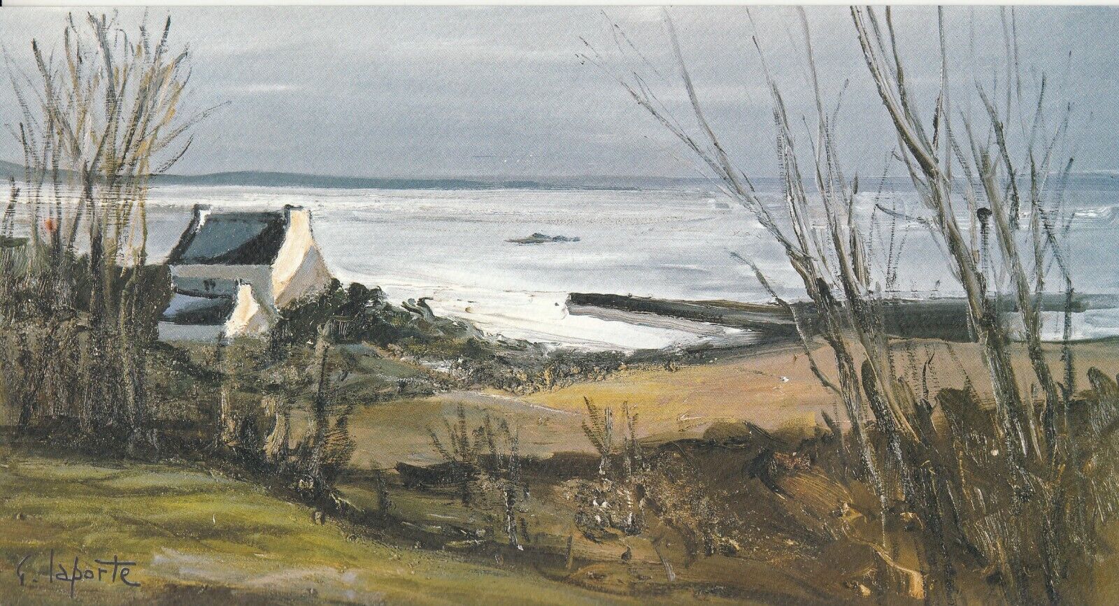 Very large postcard 16X30cm BRITAIN watercolor LAPORTE landscape sea house