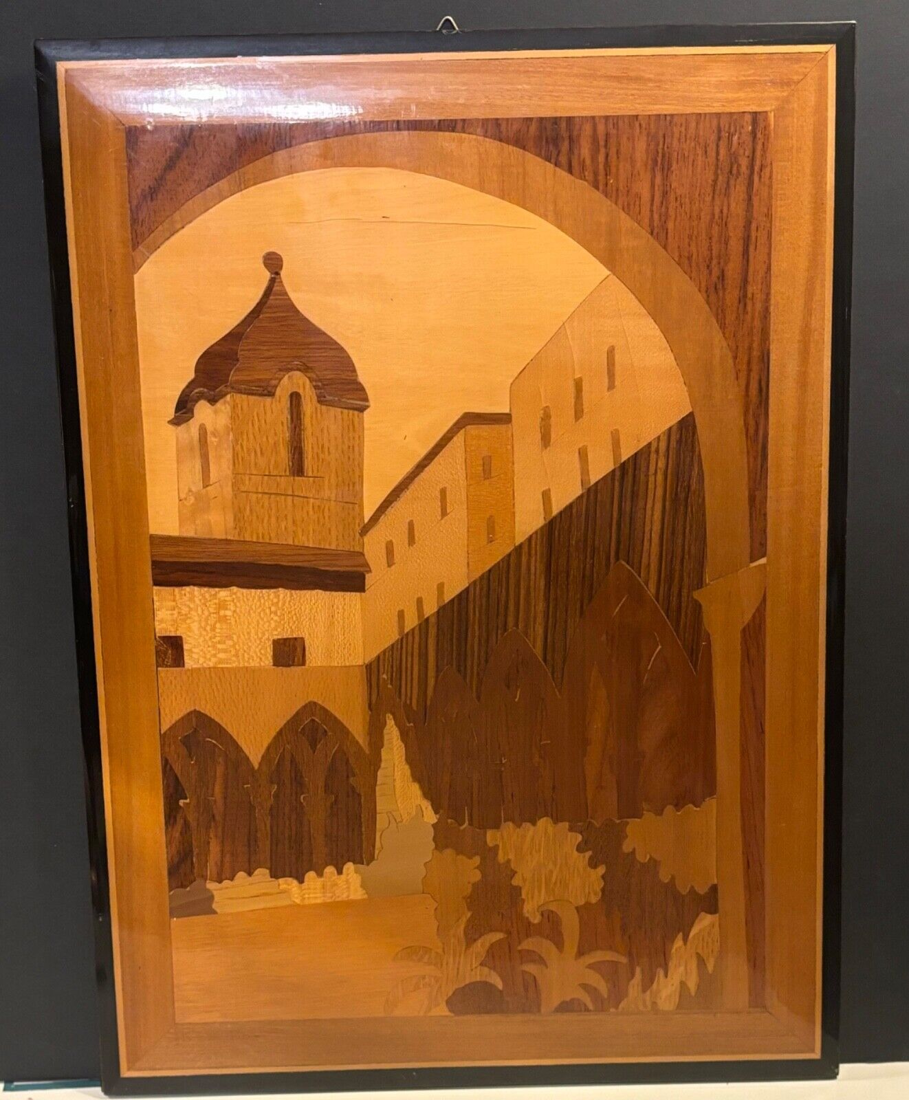 Sorrento Italy Inlaid Wood Marquetry St Francis Assissi Cloister Vintage 15”x11”